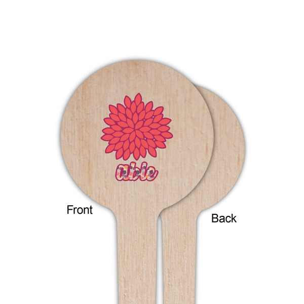 Mums Flower Wooden 4" Food Pick - Round - Single Sided - Front & Back