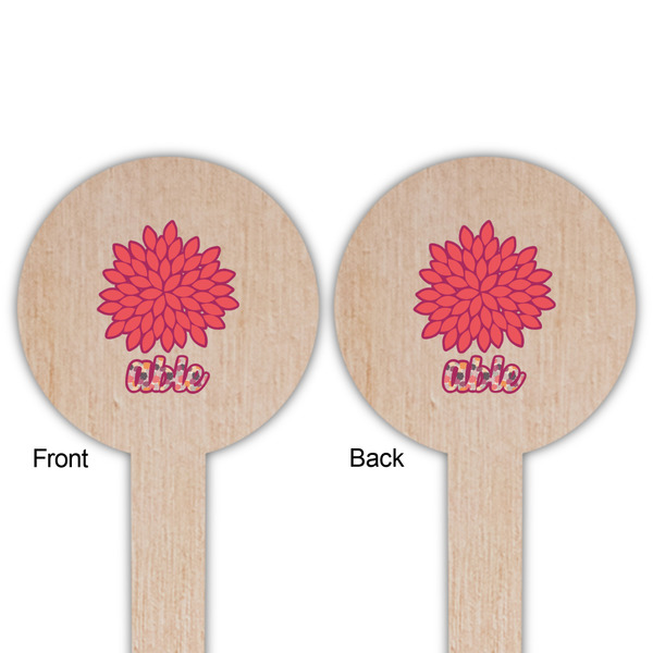 Mums Flower Wooden 6" Food Pick - Round - Double Sided - Front & Back