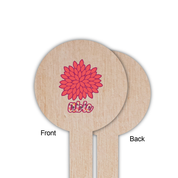 Mums Flower Wooden 6" Food Pick - Round - Single Sided - Front & Back