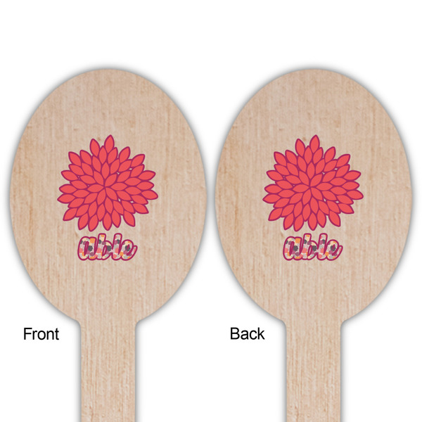 Mums Flower Wooden Food Pick - Oval - Double Sided - Front & Back