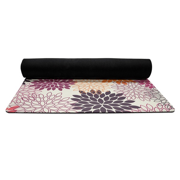 Mums Flower Yoga Mat Rolled up Black Rubber Backing