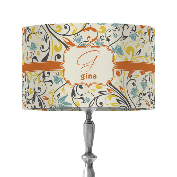 Swirly Floral 12" Drum Lampshade - ON STAND (Fabric)