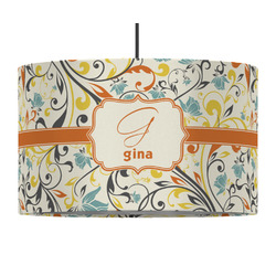 Swirly Floral 12" Drum Pendant Lamp - Fabric (Personalized)