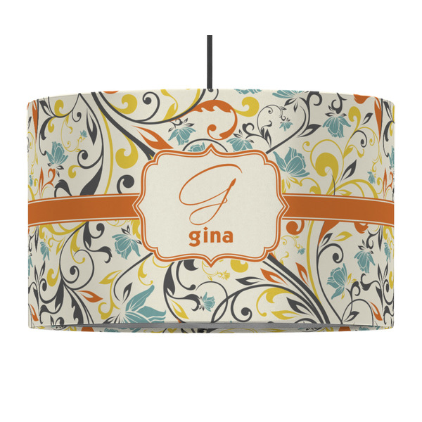 Custom Swirly Floral 12" Drum Pendant Lamp - Fabric (Personalized)