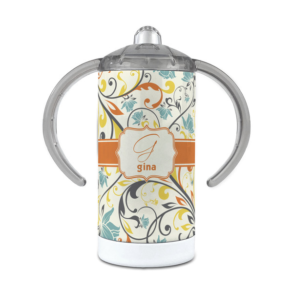 Custom Swirly Floral 12 oz Stainless Steel Sippy Cup (Personalized)