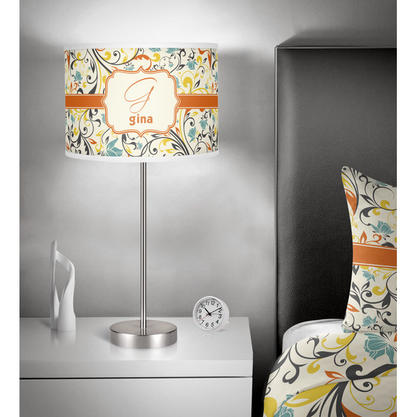 Swirly Floral 13 inch drum lamp shade - in room