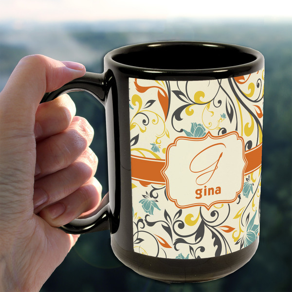 Swirly Floral 15oz. Black Mug - LIFESTYLE