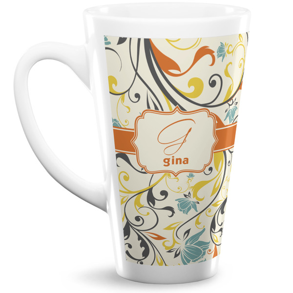 Custom Swirly Floral 16 Oz Latte Mug (Personalized)