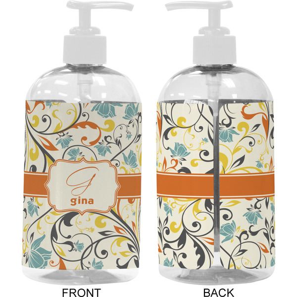 Swirly Floral 16 oz Plastic Liquid Dispenser- Approval- White