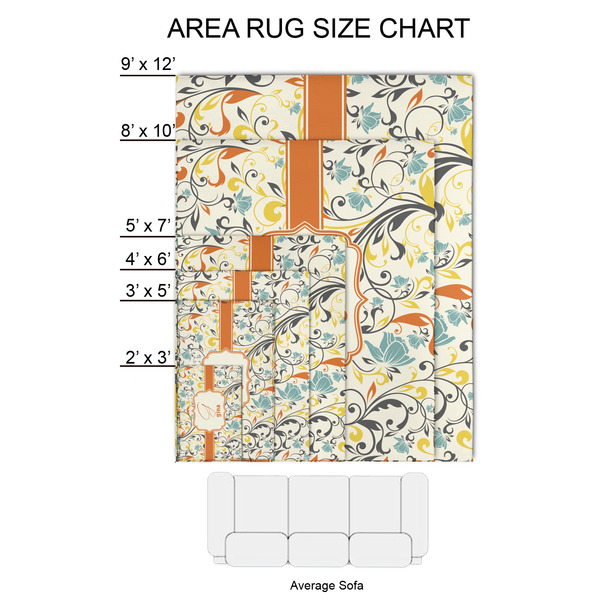 Swirly Floral 2'x3' Indoor Area Rugs - Size Chart