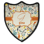 Swirly Floral Iron On Shield Patch B w/ Name and Initial