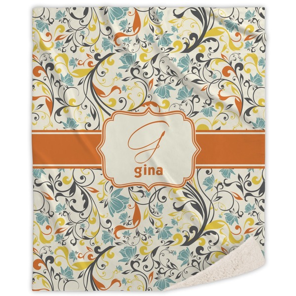 Custom Swirly Floral Sherpa Throw Blanket - 50"x60" (Personalized)