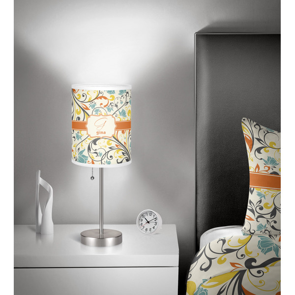 Swirly Floral 7 inch drum lamp shade - in room