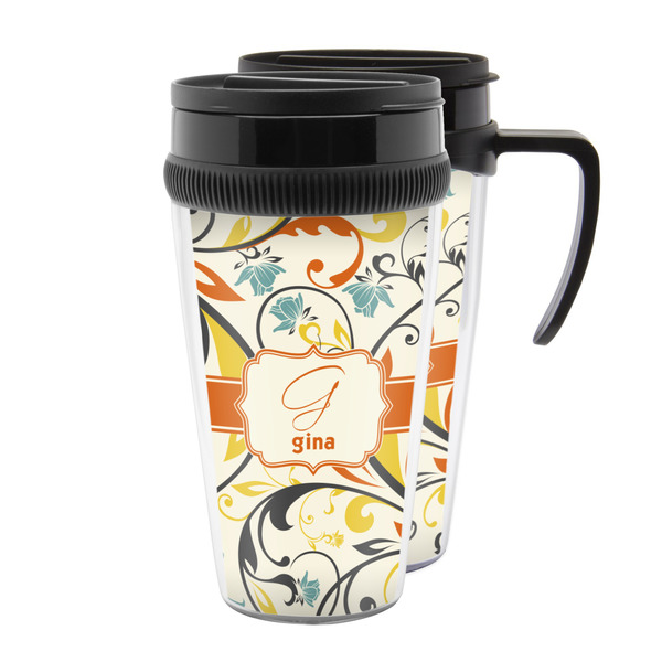 Custom Swirly Floral Acrylic Travel Mug (Personalized)