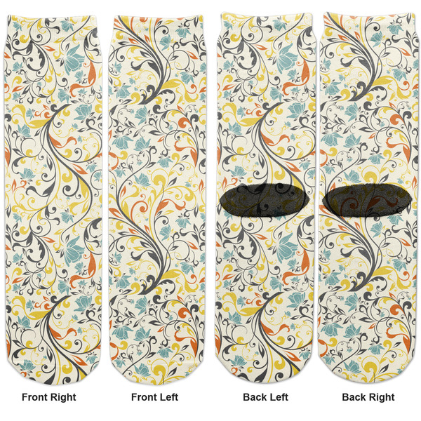Swirly Floral Adult Crew Socks - Double Pair - Front and Back - Apvl