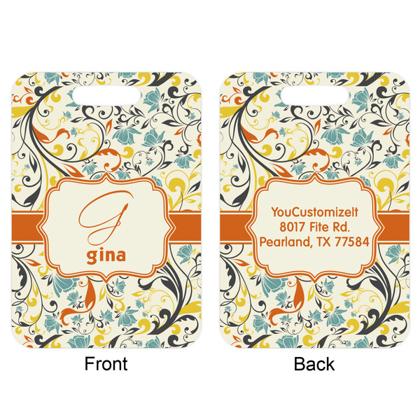 Swirly Floral Aluminum Luggage Tag (Front + Back)