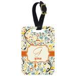 Swirly Floral Metal Luggage Tag w/ Name and Initial