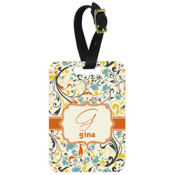 Swirly Floral Metal Luggage Tag w/ Name and Initial