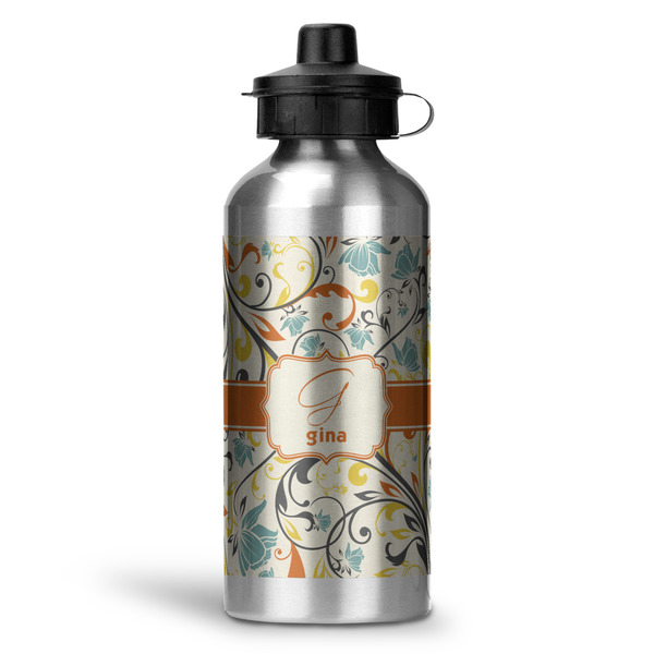 Custom Swirly Floral Water Bottle - Aluminum - 20 oz (Personalized)
