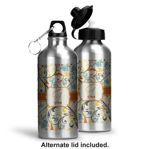 Swirly Floral Aluminum Water Bottle - Alternate lid options