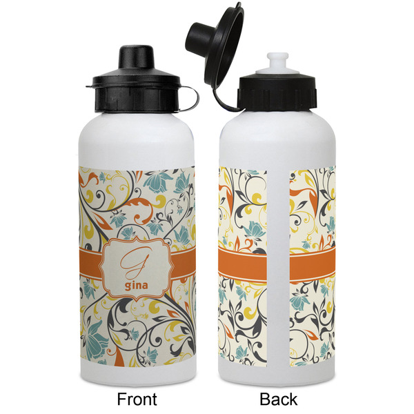 Swirly Floral Aluminum Water Bottle - White APPROVAL