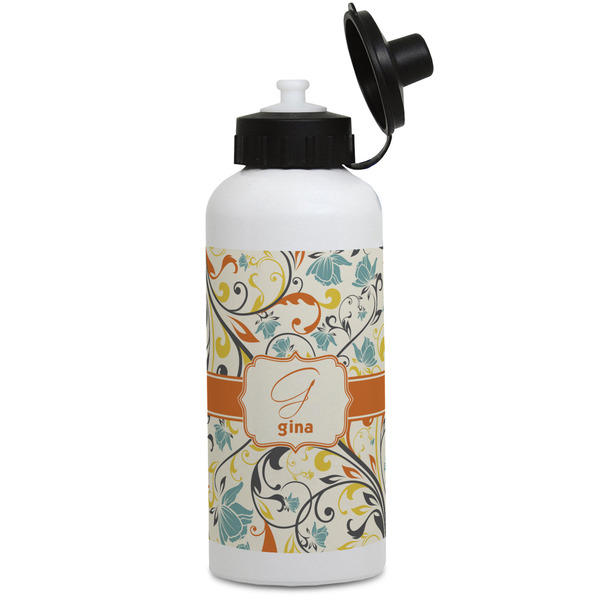 Custom Swirly Floral Water Bottles - Aluminum - 20 oz - White (Personalized)