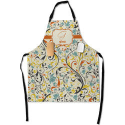Swirly Floral Apron With Pockets w/ Name and Initial
