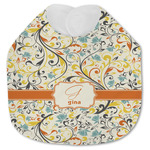 Swirly Floral Jersey Knit Baby Bib w/ Name and Initial