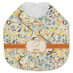 Swirly Floral Jersey Knit Baby Bib w/ Name and Initial