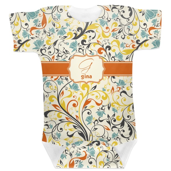 Custom Swirly Floral Baby Bodysuit (Personalized)