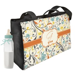Swirly Floral Diaper Bag w/ Name and Initial