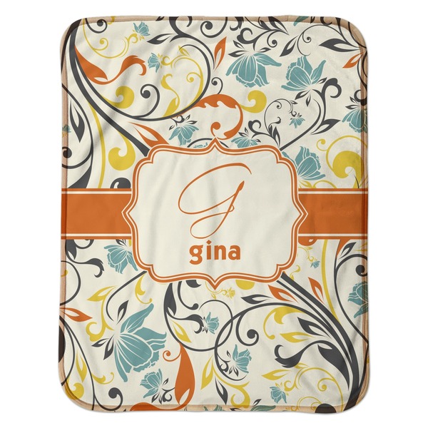 Swirly Floral Baby Sherpa Blanket - Flat