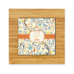 Swirly Floral Bamboo Trivet with Ceramic Tile Insert (Personalized)