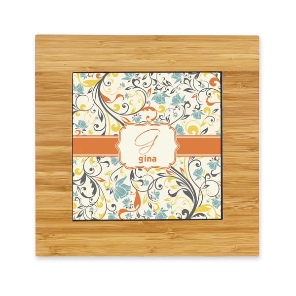 Custom Swirly Floral Bamboo Trivet with Ceramic Tile Insert (Personalized)