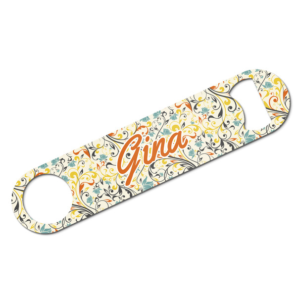 Custom Swirly Floral Bar Bottle Opener - White w/ Name and Initial