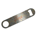 Swirly Floral Bar Bottle Opener - Silver w/ Name and Initial