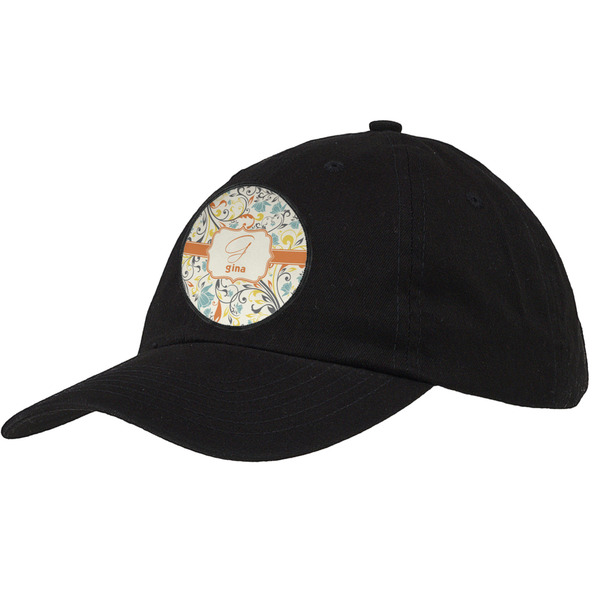 Custom Swirly Floral Baseball Cap - Black (Personalized)