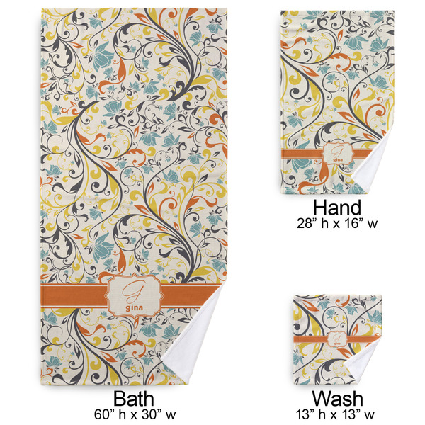 Swirly Floral Bath Towel Sets - 3-piece - Approval