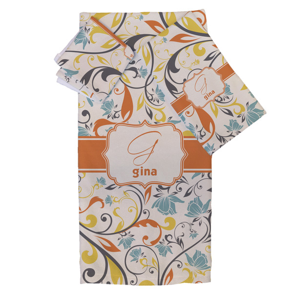 Custom Swirly Floral Bath Towel Set - 3 Pcs (Personalized)