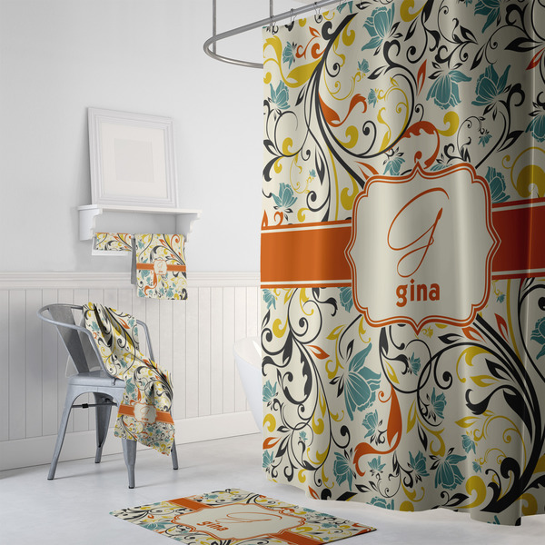 Swirly Floral Bath Towel Sets - 3-piece - In Context