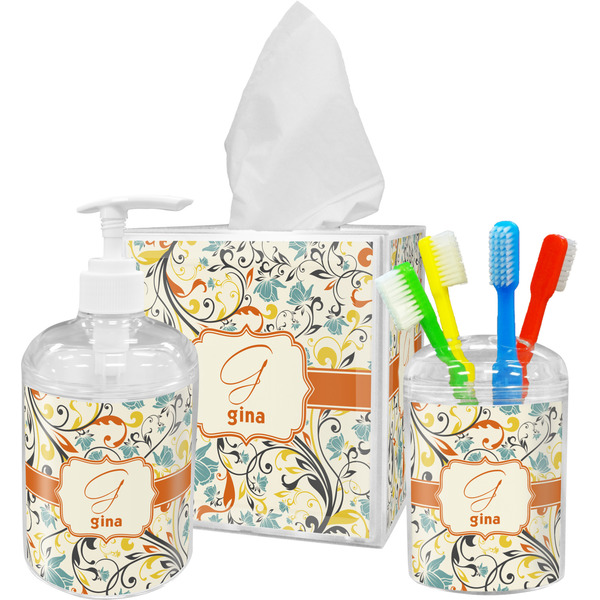 Swirly Floral Bathroom Accessories Set (Personalized)