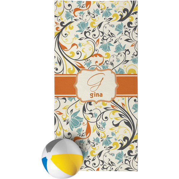 Custom Swirly Floral Beach Towel (Personalized)