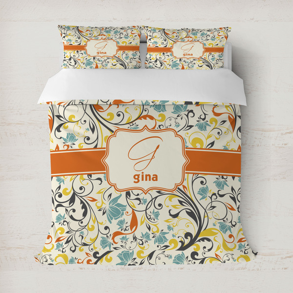 Custom Swirly Floral Duvet Cover Set - Full / Queen (Personalized)