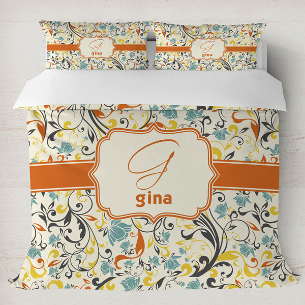 Custom Swirly Floral Duvet Cover Set - King (Personalized)