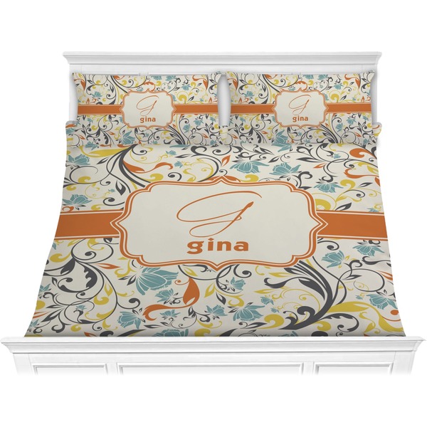 Custom Swirly Floral Comforter Set - King (Personalized)