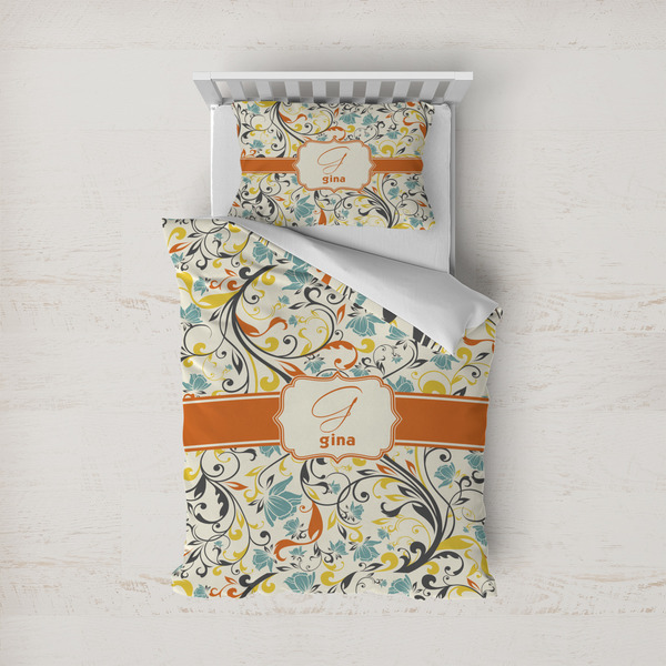 Custom Swirly Floral Duvet Cover Set - Twin (Personalized)