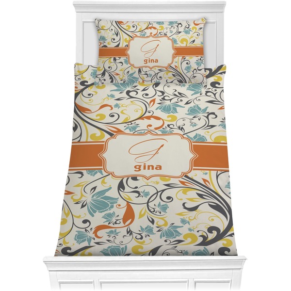 Custom Swirly Floral Comforter Set - Twin (Personalized)