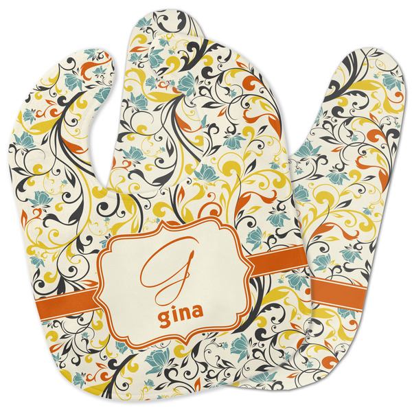 Custom Swirly Floral Baby Bib w/ Name and Initial