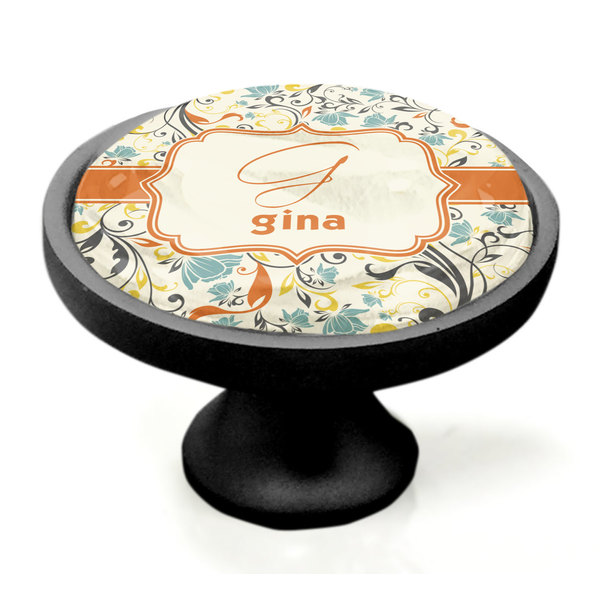 Swirly Floral Black Custom Cabinet Knob (Side)