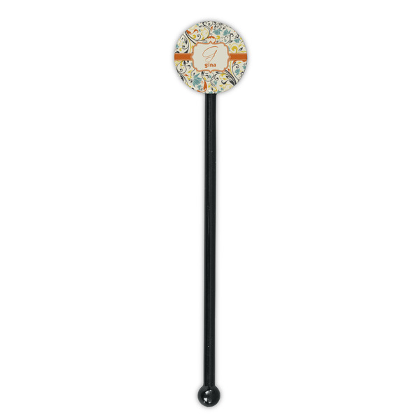 Swirly Floral Black Plastic 5.5" Stir Stick - Round - Single Stick